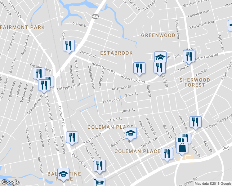 map of restaurants, bars, coffee shops, grocery stores, and more near 2820 Glen Avenue in Norfolk