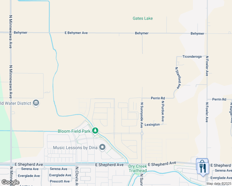 map of restaurants, bars, coffee shops, grocery stores, and more near 9485 N Sunnyside Ave in Clovis