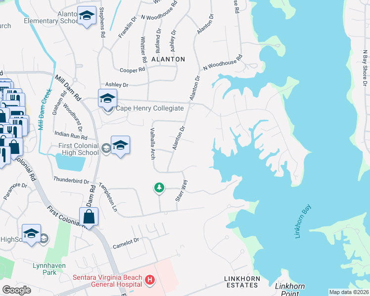 map of restaurants, bars, coffee shops, grocery stores, and more near 1609 Bohnhoff Drive in Virginia Beach