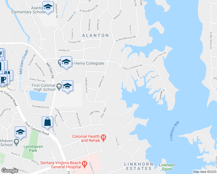 map of restaurants, bars, coffee shops, grocery stores, and more near 1609 Bohnhoff Drive in Virginia Beach