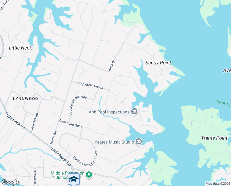 map of restaurants, bars, coffee shops, grocery stores, and more near 3260 Stapleford Chase in Virginia Beach