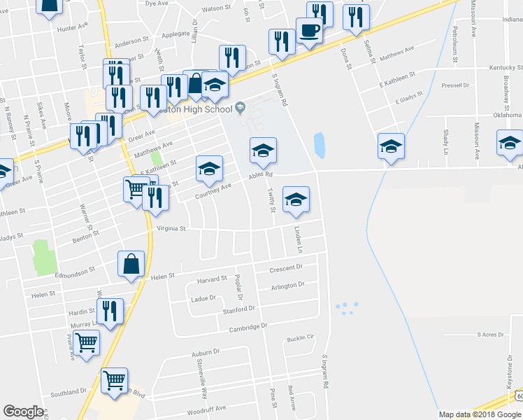 map of restaurants, bars, coffee shops, grocery stores, and more near 600 Pine Street in Sikeston