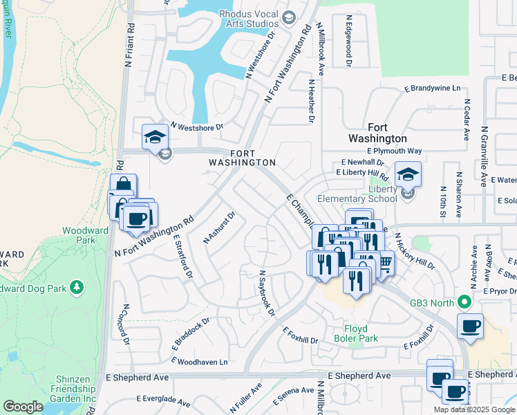 map of restaurants, bars, coffee shops, grocery stores, and more near 896 East Buckhill Road in Fresno