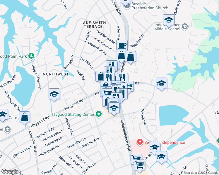 map of restaurants, bars, coffee shops, grocery stores, and more near 4501 Haygood Road in Virginia Beach