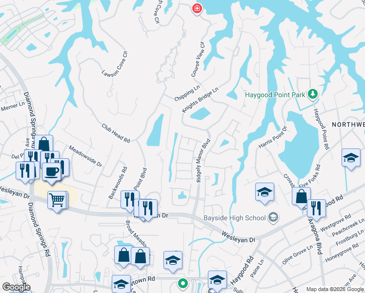 map of restaurants, bars, coffee shops, grocery stores, and more near 5328 Bramcote Place in Virginia Beach