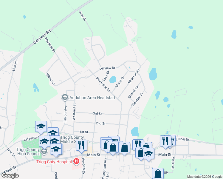map of restaurants, bars, coffee shops, grocery stores, and more near 200-246 Powerline Drive in Cadiz