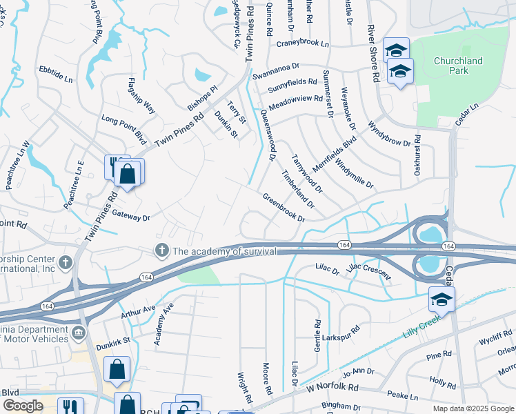 map of restaurants, bars, coffee shops, grocery stores, and more near 4053 Kalona Road in Portsmouth