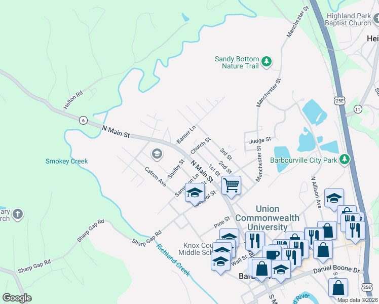 map of restaurants, bars, coffee shops, grocery stores, and more near 902 North Main Street in Barbourville