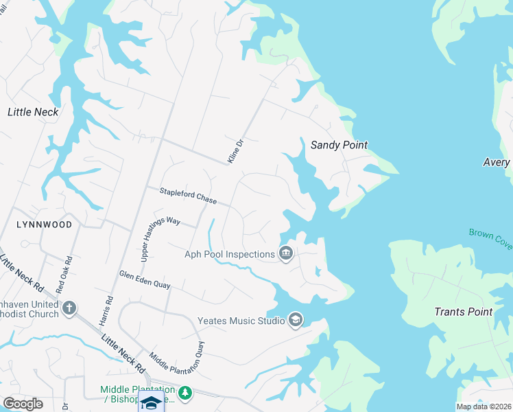 map of restaurants, bars, coffee shops, grocery stores, and more near 3260 Stapleford Chase in Virginia Beach