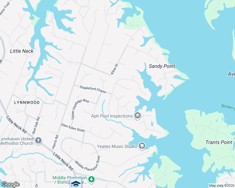 map of restaurants, bars, coffee shops, grocery stores, and more near 3260 Stapleford Chase in Virginia Beach