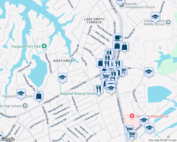 map of restaurants, bars, coffee shops, grocery stores, and more near 4672 Haygood Road in Virginia Beach