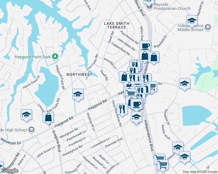 map of restaurants, bars, coffee shops, grocery stores, and more near 4672 Haygood Road in Virginia Beach