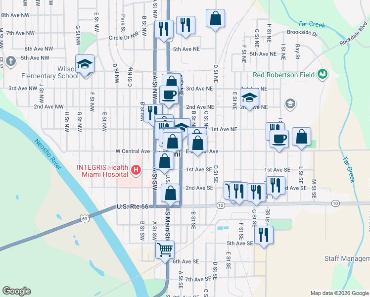 map of restaurants, bars, coffee shops, grocery stores, and more near in Miami