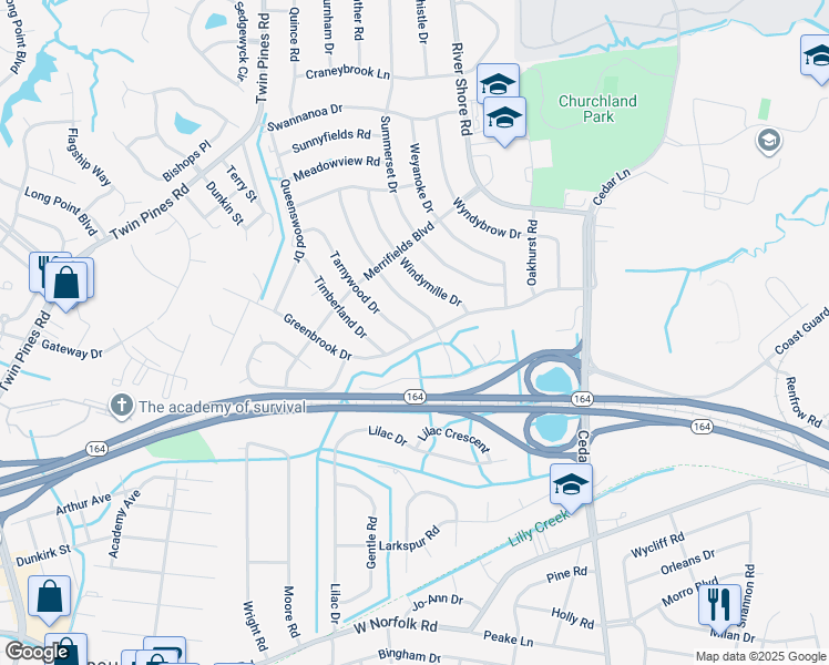 map of restaurants, bars, coffee shops, grocery stores, and more near 4001 Tarnywood Drive in Portsmouth