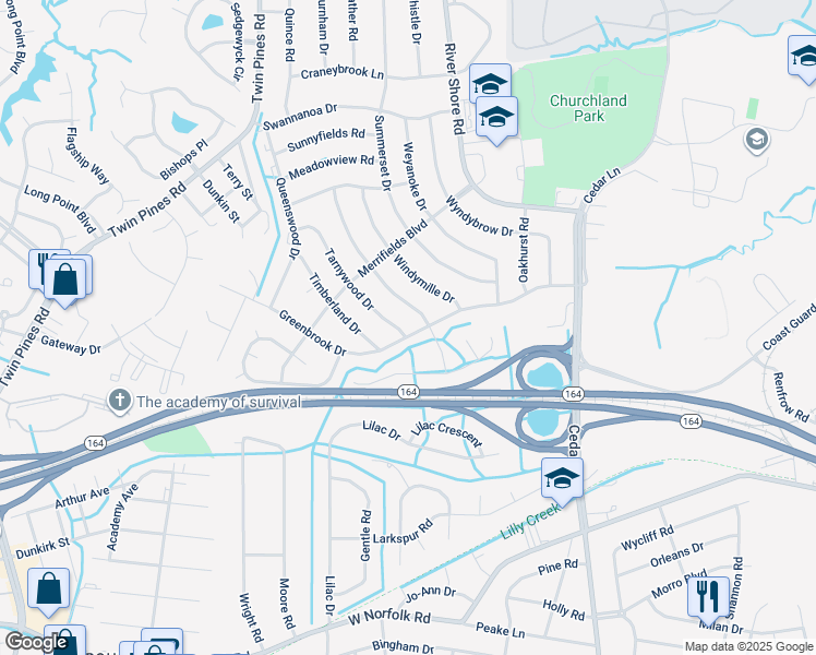 map of restaurants, bars, coffee shops, grocery stores, and more near 4001 Tarnywood Drive in Portsmouth