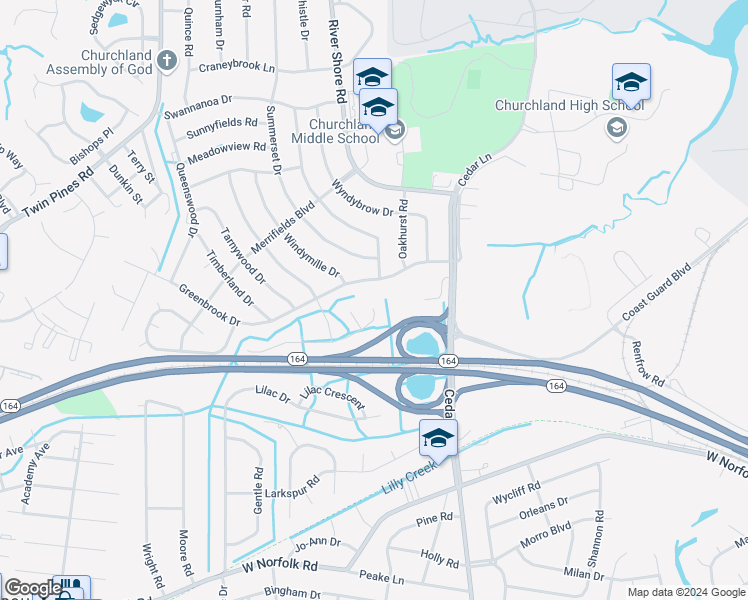 map of restaurants, bars, coffee shops, grocery stores, and more near 5100 Crabtree Place in Portsmouth
