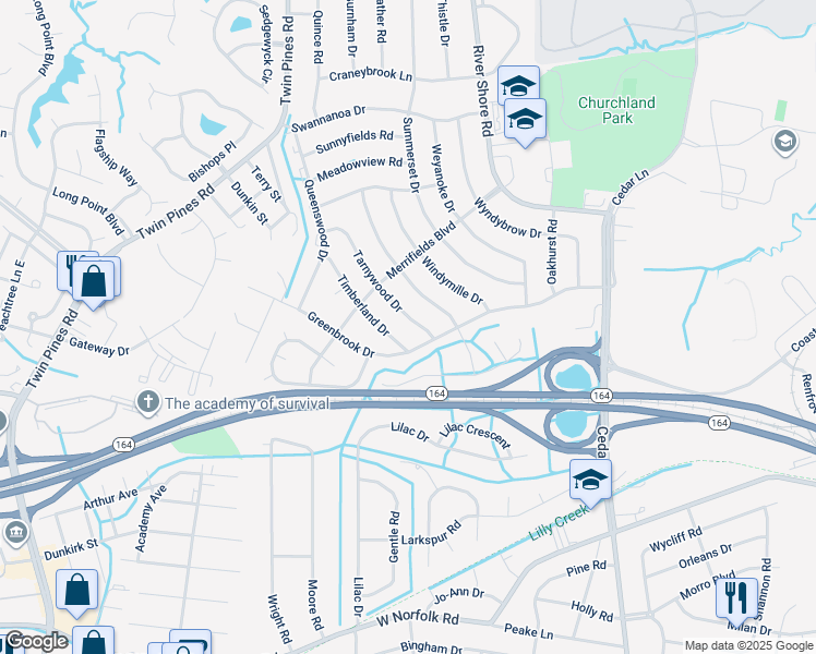 map of restaurants, bars, coffee shops, grocery stores, and more near 4012 Tarnywood Drive in Portsmouth