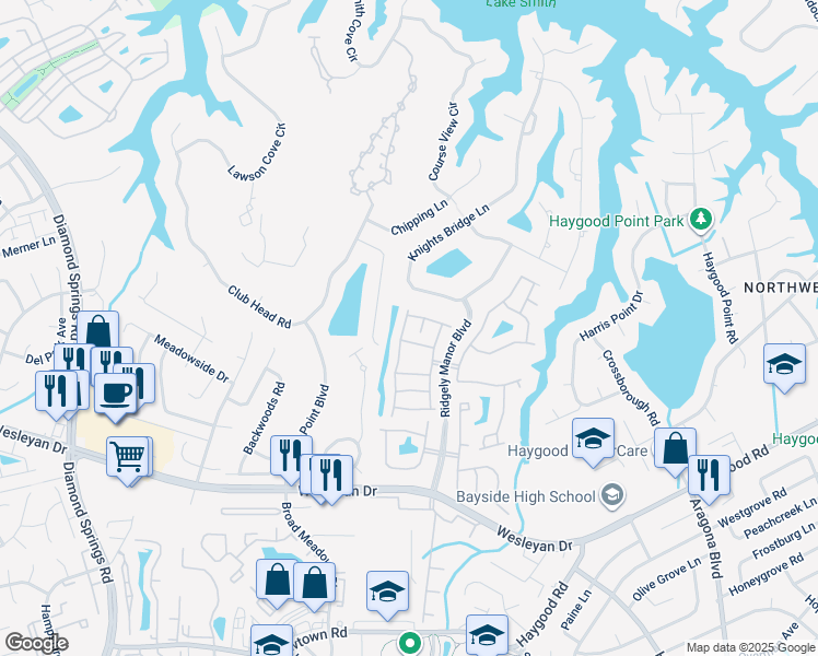 map of restaurants, bars, coffee shops, grocery stores, and more near 1216 Yarbrough Way in Virginia Beach