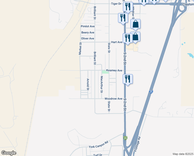 map of restaurants, bars, coffee shops, grocery stores, and more near 1448 Brilliant Street in Raton