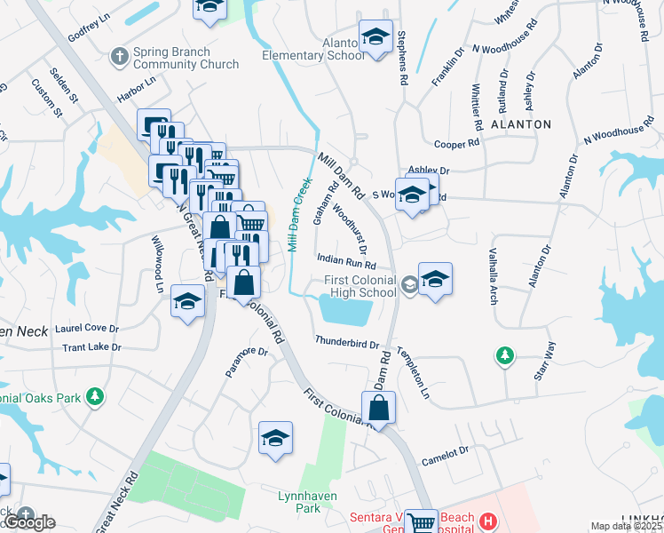 map of restaurants, bars, coffee shops, grocery stores, and more near 1938 Sandee Crescent in Virginia Beach