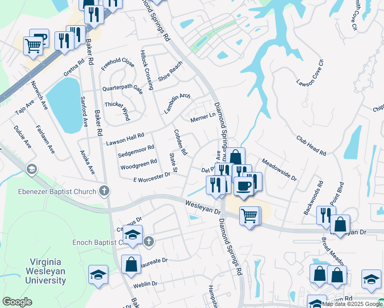 map of restaurants, bars, coffee shops, grocery stores, and more near 1037 Virginia Tech Trail in Virginia Beach