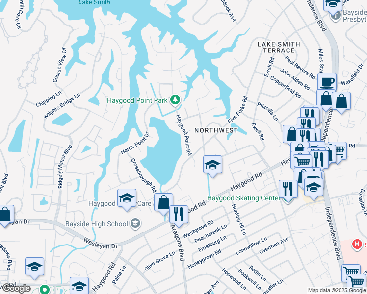 map of restaurants, bars, coffee shops, grocery stores, and more near 4709 Haygood Point Road in Virginia Beach