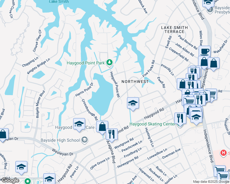map of restaurants, bars, coffee shops, grocery stores, and more near 4709 Haygood Point Road in Virginia Beach