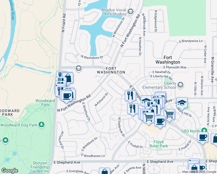 map of restaurants, bars, coffee shops, grocery stores, and more near 836 East Rockland Drive in Fresno