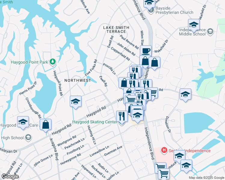 map of restaurants, bars, coffee shops, grocery stores, and more near 4607 Truman Lane in Virginia Beach