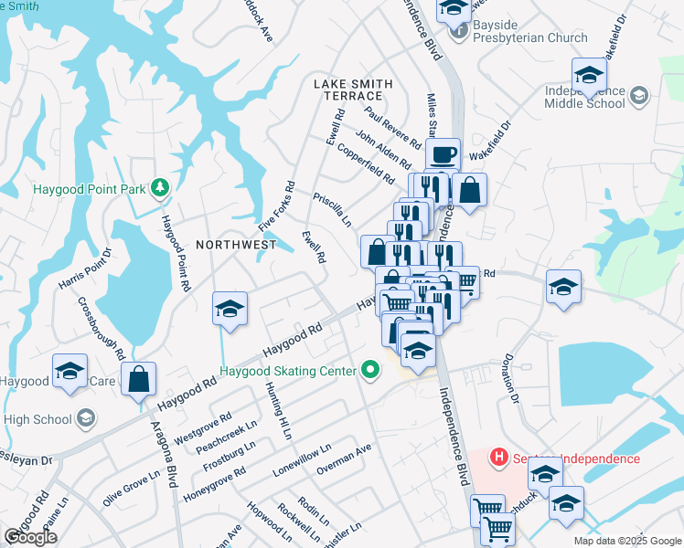 map of restaurants, bars, coffee shops, grocery stores, and more near 4607 Truman Lane in Virginia Beach