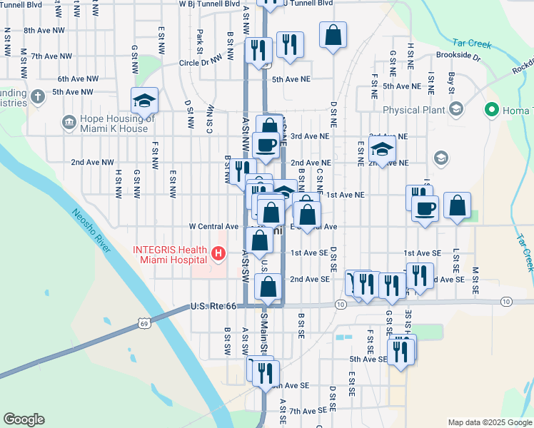 map of restaurants, bars, coffee shops, grocery stores, and more near 41 N Main St in Miami