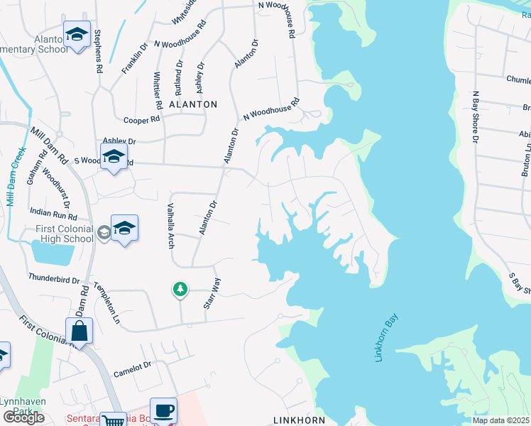 map of restaurants, bars, coffee shops, grocery stores, and more near 1205 Gloucester Lane in Virginia Beach