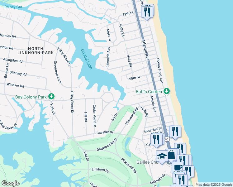 map of restaurants, bars, coffee shops, grocery stores, and more near 1228 Crystal Lake Circle in Virginia Beach