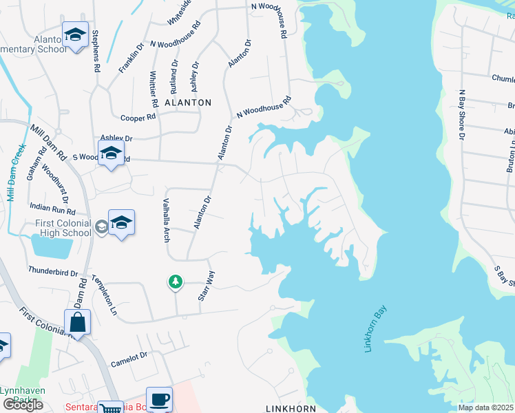 map of restaurants, bars, coffee shops, grocery stores, and more near 1205 Gloucester Lane in Virginia Beach
