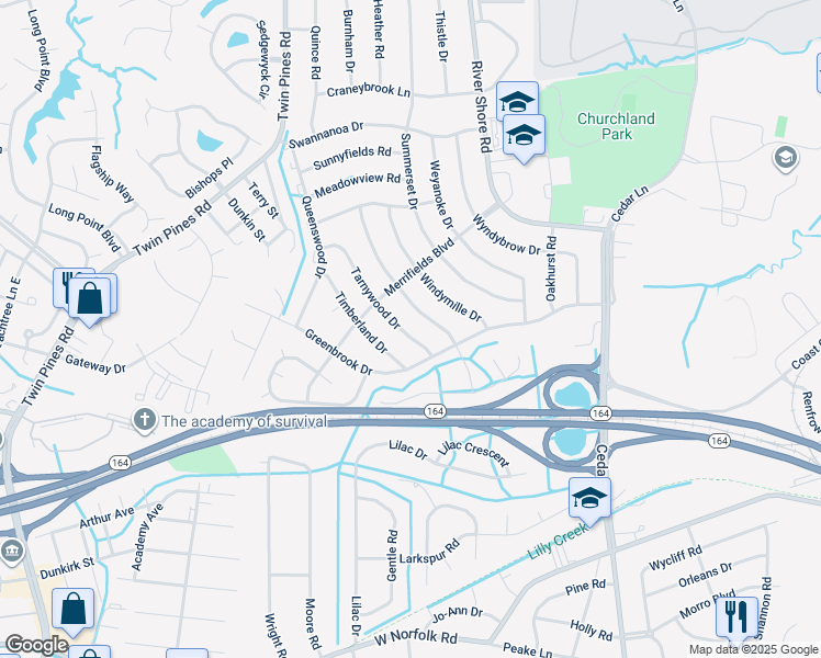 map of restaurants, bars, coffee shops, grocery stores, and more near 4017 Tarnywood Drive in Portsmouth