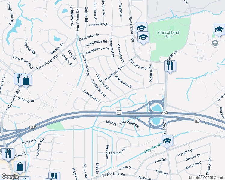 map of restaurants, bars, coffee shops, grocery stores, and more near 4025 Tarnywood Drive in Portsmouth