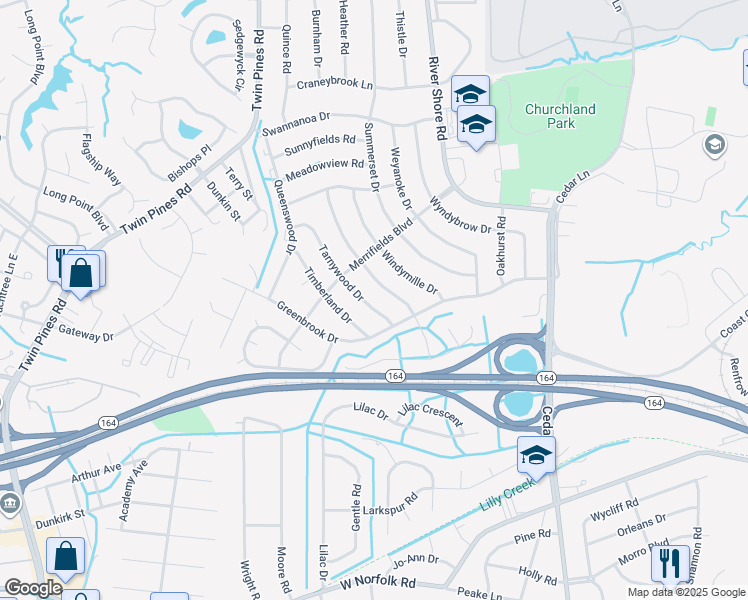 map of restaurants, bars, coffee shops, grocery stores, and more near 4025 Tarnywood Drive in Portsmouth