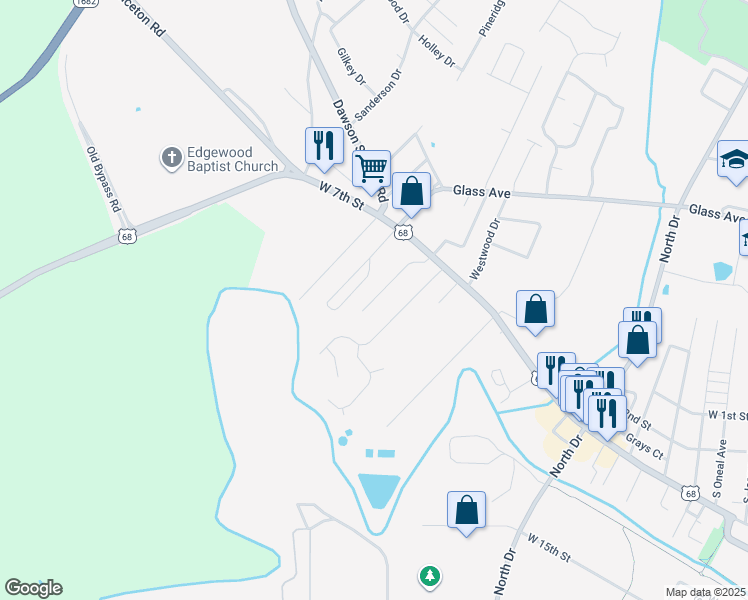 map of restaurants, bars, coffee shops, grocery stores, and more near 200-298 Wildwood Drive in Hopkinsville