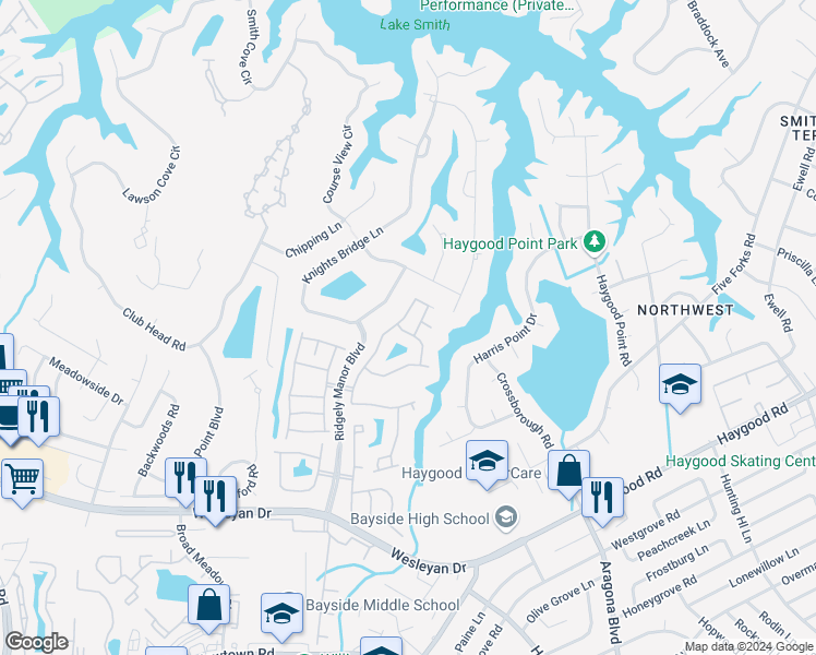 map of restaurants, bars, coffee shops, grocery stores, and more near 1177 Belmeade Drive in Virginia Beach