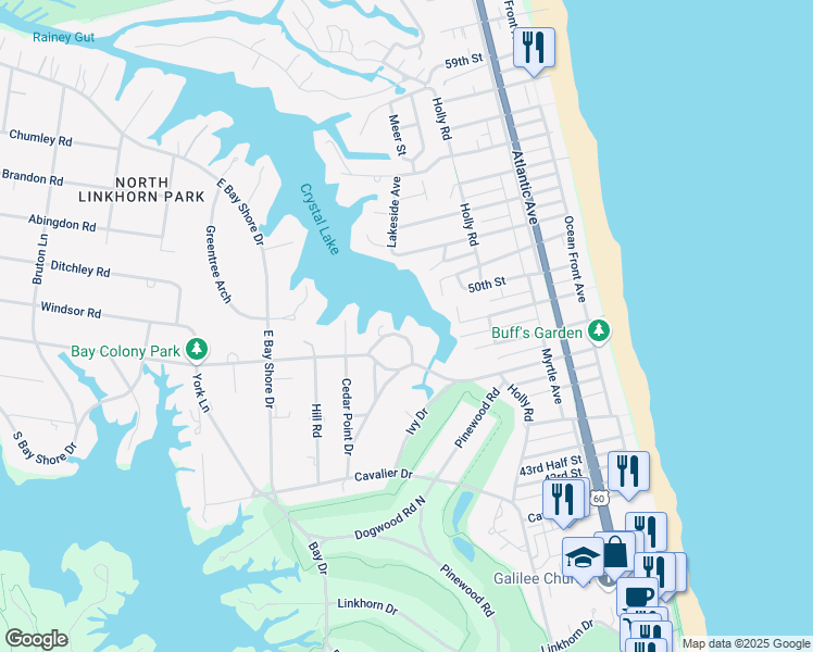 map of restaurants, bars, coffee shops, grocery stores, and more near 1228 Crystal Lake Circle in Virginia Beach