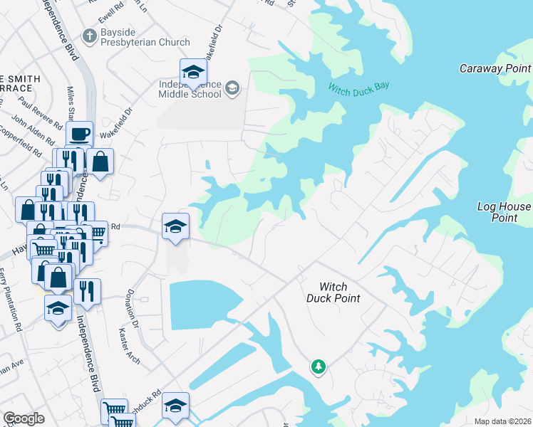 map of restaurants, bars, coffee shops, grocery stores, and more near 1129 Lady Ginger Lane in Virginia Beach