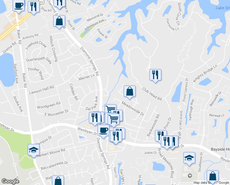 map of restaurants, bars, coffee shops, grocery stores, and more near 5361 Weblin Farm Road in Virginia Beach