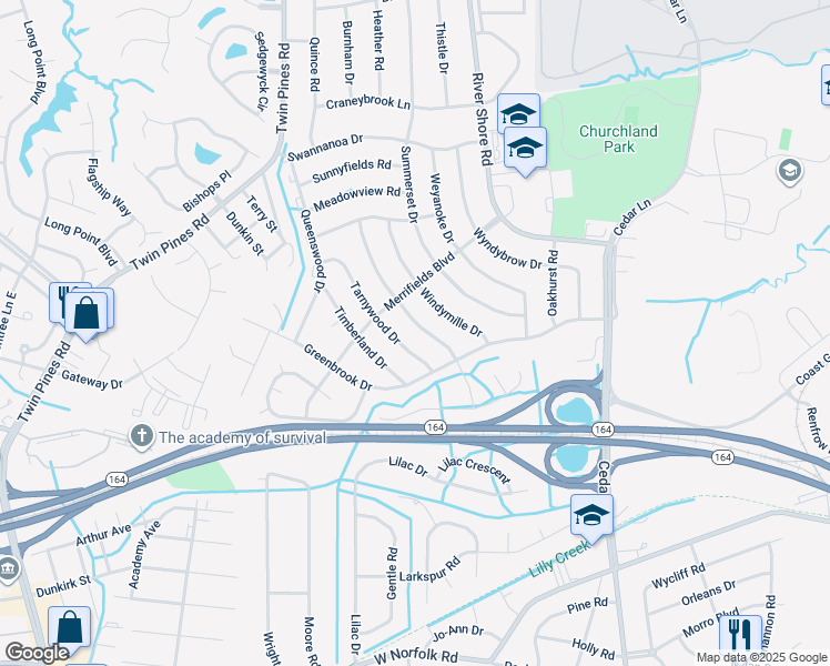 map of restaurants, bars, coffee shops, grocery stores, and more near 4020 Forresthills Drive in Portsmouth