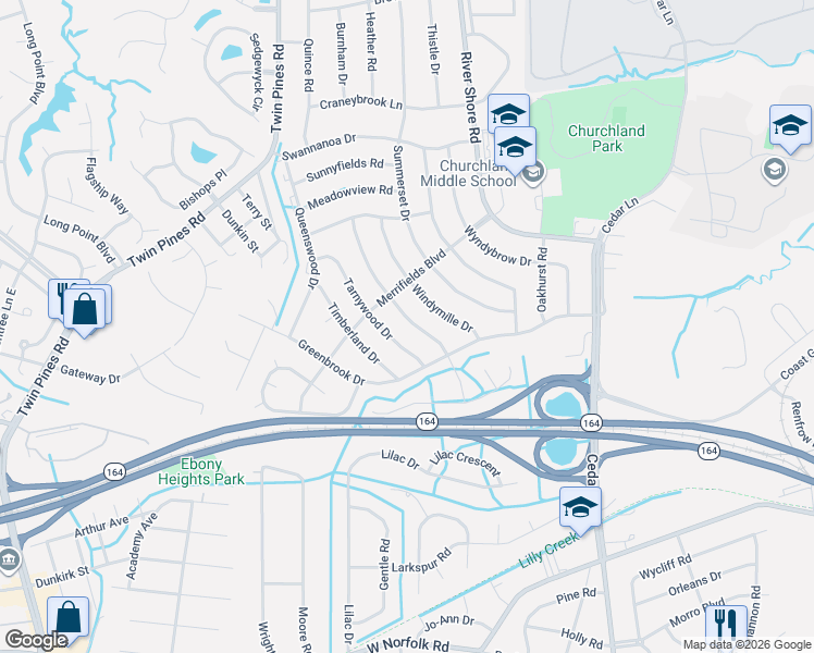 map of restaurants, bars, coffee shops, grocery stores, and more near 4025 Tarnywood Drive in Portsmouth