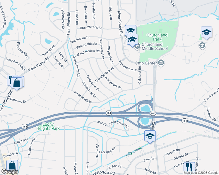 map of restaurants, bars, coffee shops, grocery stores, and more near 4013 Forresthills Drive in Portsmouth
