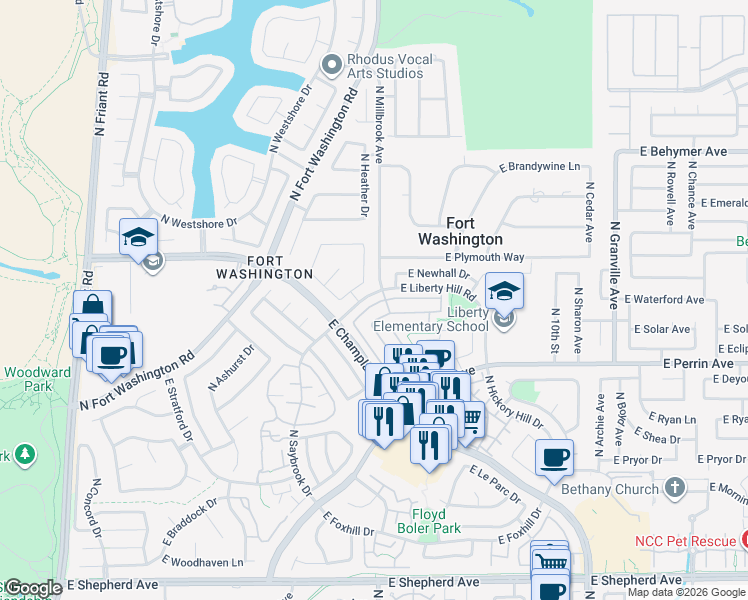 map of restaurants, bars, coffee shops, grocery stores, and more near 970 East Democracy Avenue in Fresno