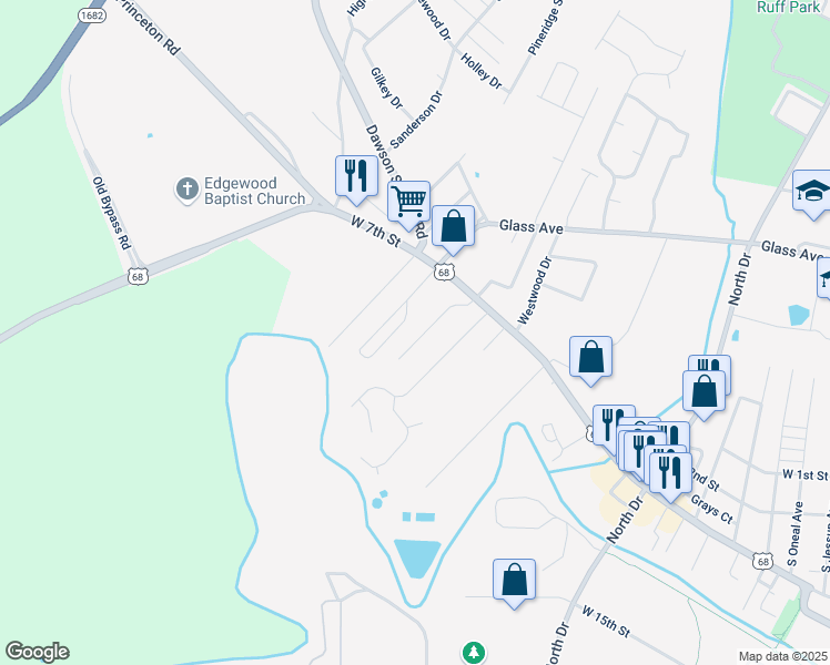 map of restaurants, bars, coffee shops, grocery stores, and more near 200-298 Wildwood Drive in Hopkinsville