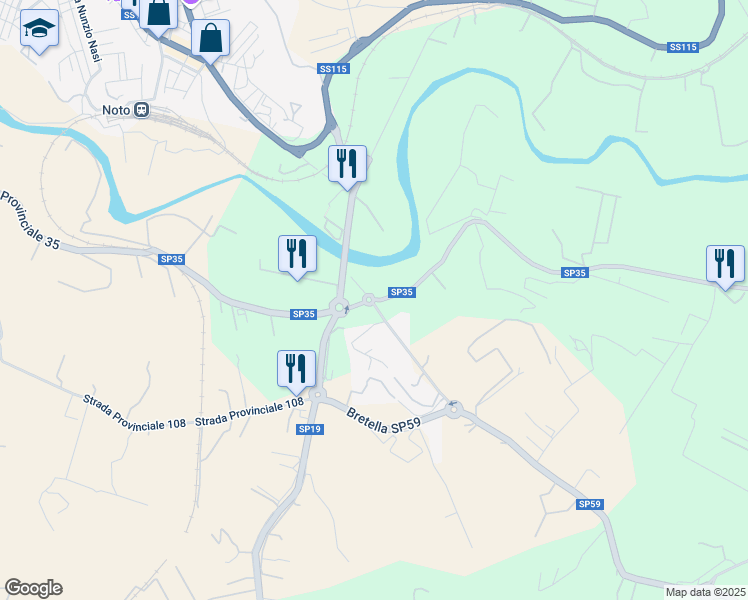 map of restaurants, bars, coffee shops, grocery stores, and more near Strada Provinciale 35 in Libero consorzio comunale di Siracusa