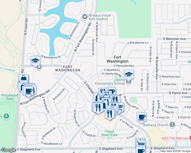 map of restaurants, bars, coffee shops, grocery stores, and more near 970 East Democracy Avenue in Fresno