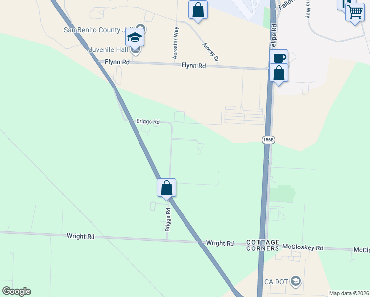 map of restaurants, bars, coffee shops, grocery stores, and more near 431 Briggs Road in Hollister